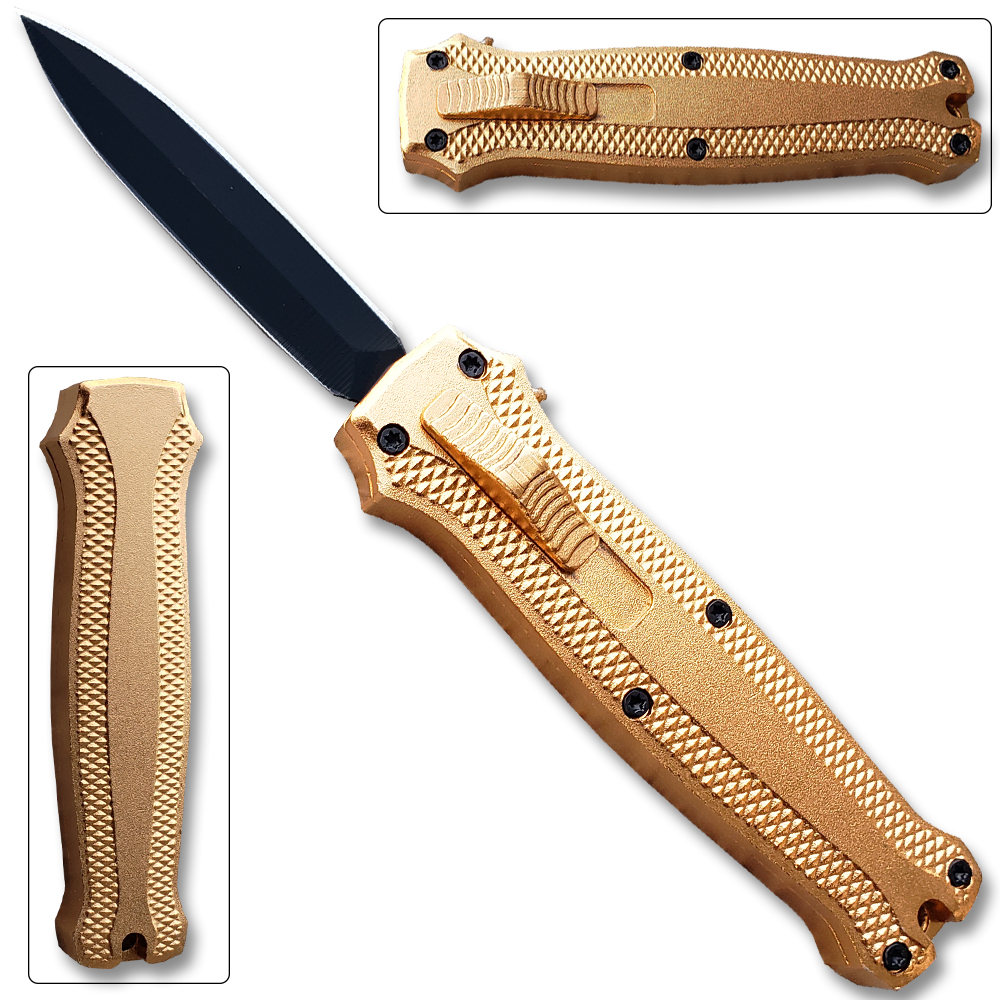 Legends Micro OTF Stiletto Blade Knife GOLD Out The Front Limited Edition