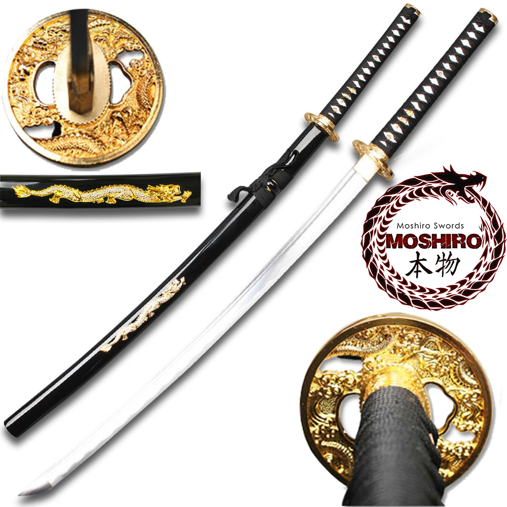 MOSHIRO 1045 High Carbon Steel Gold Dragon Glossy Scabbard