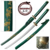 MOSHIRO 1045 Steel Handmade Katana With Bamboo Engraved on Green Scabbard