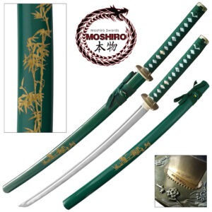 MOSHIRO 1045 Steel Handmade Katana With Bamboo Engraved on Green Scabbard