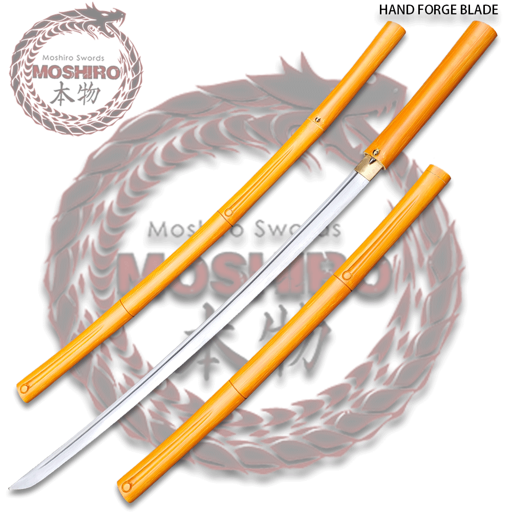 MOSHIRO Orange Color Shirasaya Blade Katana Bushido Ebony Sword Full Tang