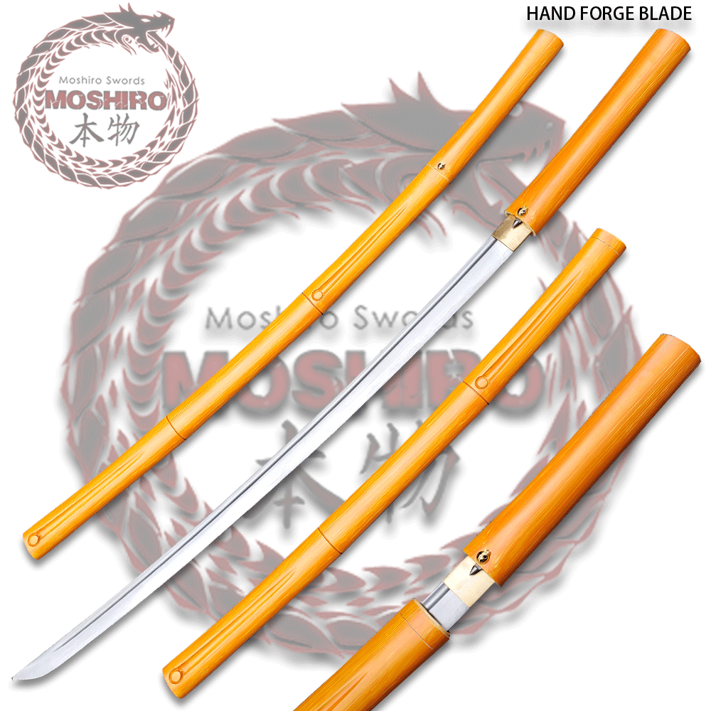 MOSHIRO Orange Color Shirasaya Blade Katana Bushido Ebony Sword Full Tang