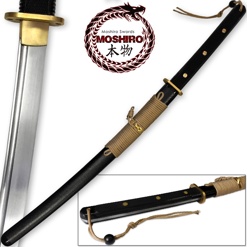MOSHIRO Modern Sporting Sword Tactical Wakizashi of Honshou 1045 High Carbon w 550 Paracord