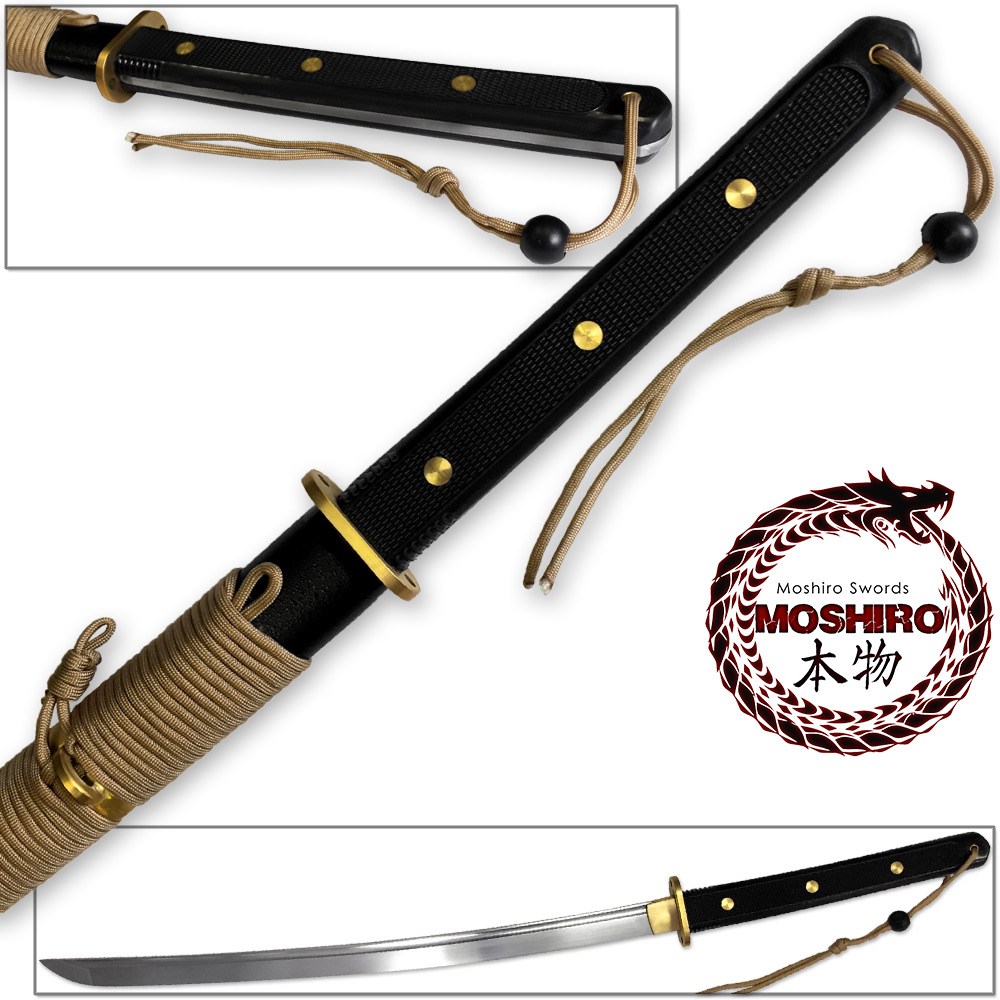 MOSHIRO Modern Sporting Sword Tactical Wakizashi of Honshou 1045 High Carbon w 550 Paracord