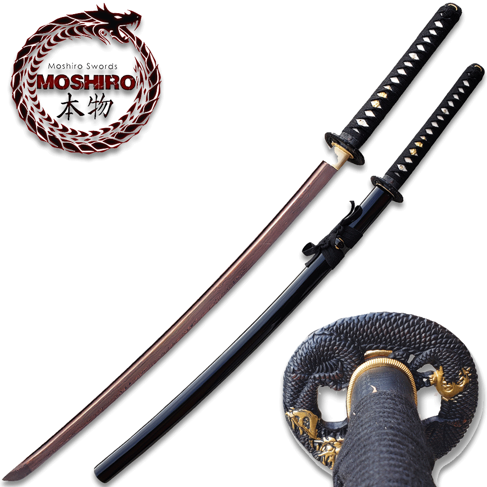 MOSHIRO Red Damascus Katana Red Oxidized 1060 High Carbon Steel Sword