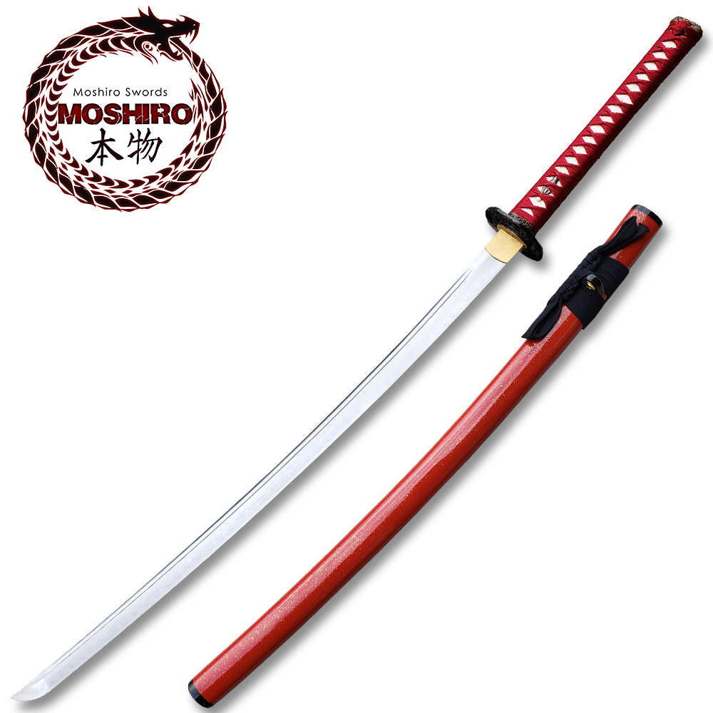 MOSHIRO 1095 High Carbon Steel Red Gold Splash  Glossy Scabbard