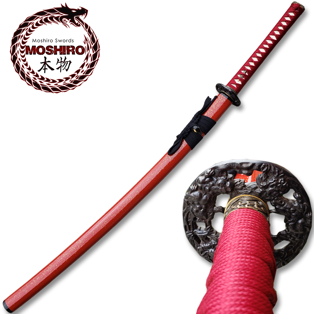 MOSHIRO 1095 High Carbon Steel Red Gold Splash  Glossy Scabbard