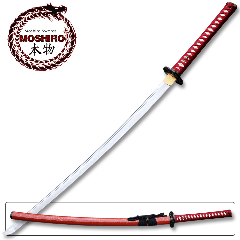 MOSHIRO 1095 High Carbon Steel Red Gold Splash  Glossy Scabbard