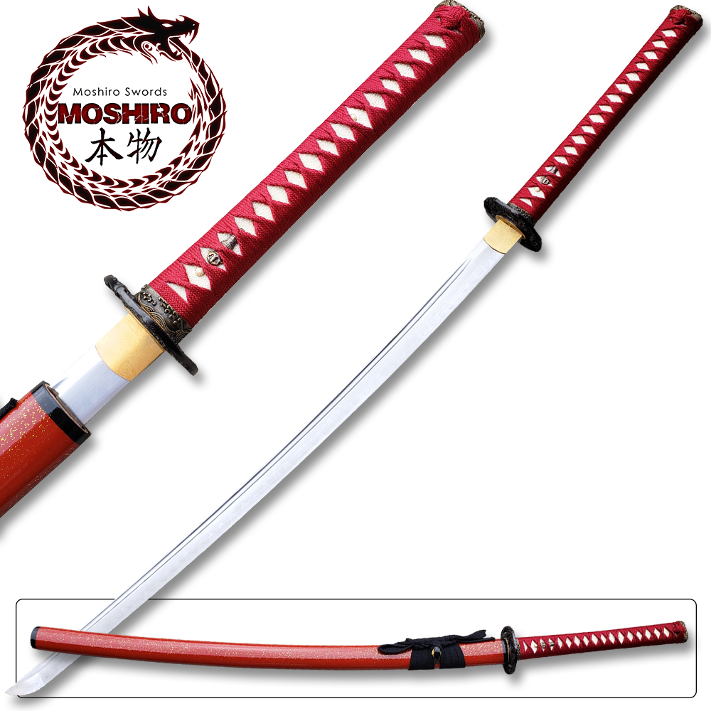 MOSHIRO 1095 High Carbon Steel Red Gold Splash  Glossy Scabbard