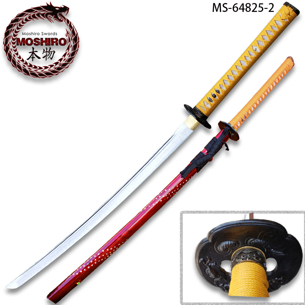 MOSHIRO 65Mn Spring Steel Hand Forge Katana Sword Crystal stone Scabbard