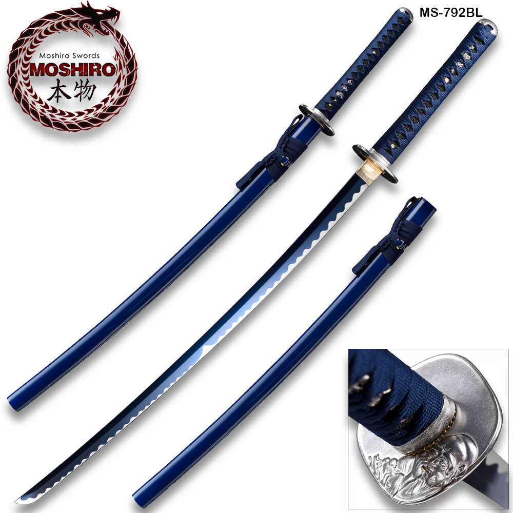 Hand Forged MOSHIRO 1045 High Carbon Steel Blue Glossy Scabbard