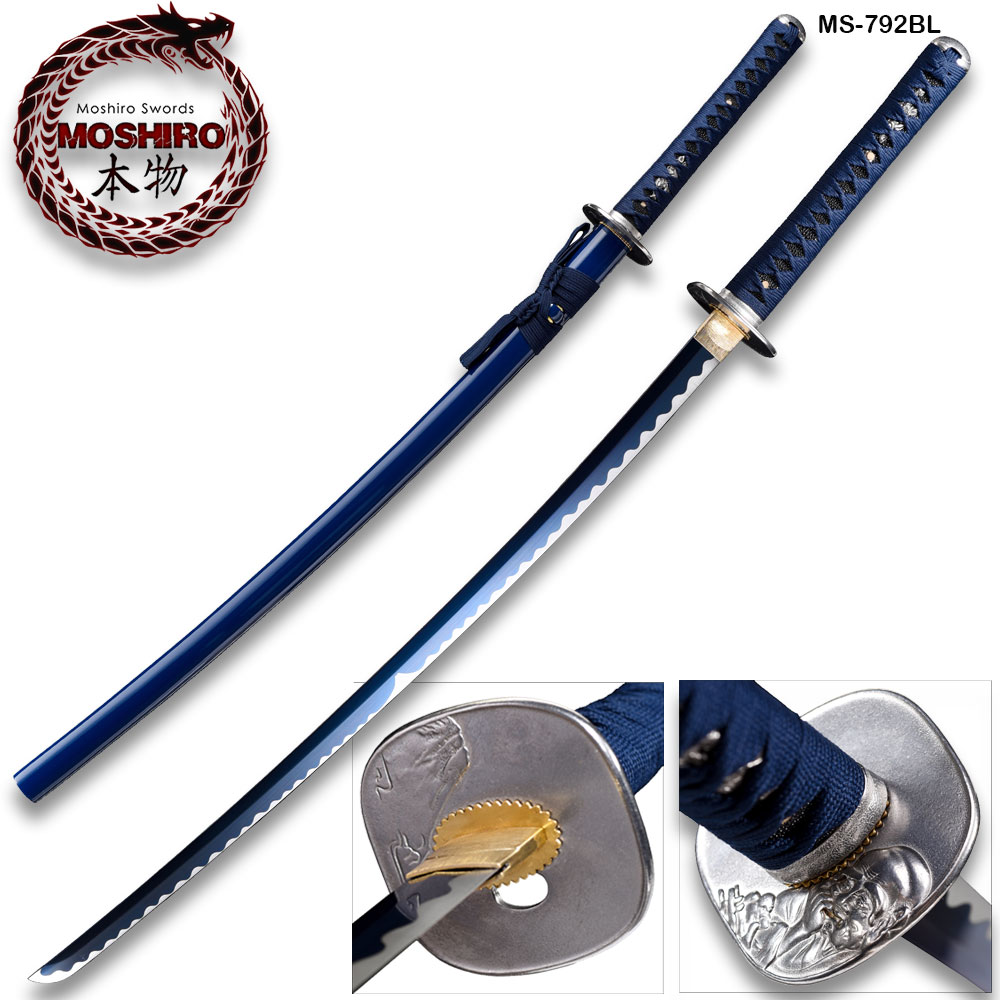 Hand Forged MOSHIRO 1045 High Carbon Steel Blue Glossy Scabbard