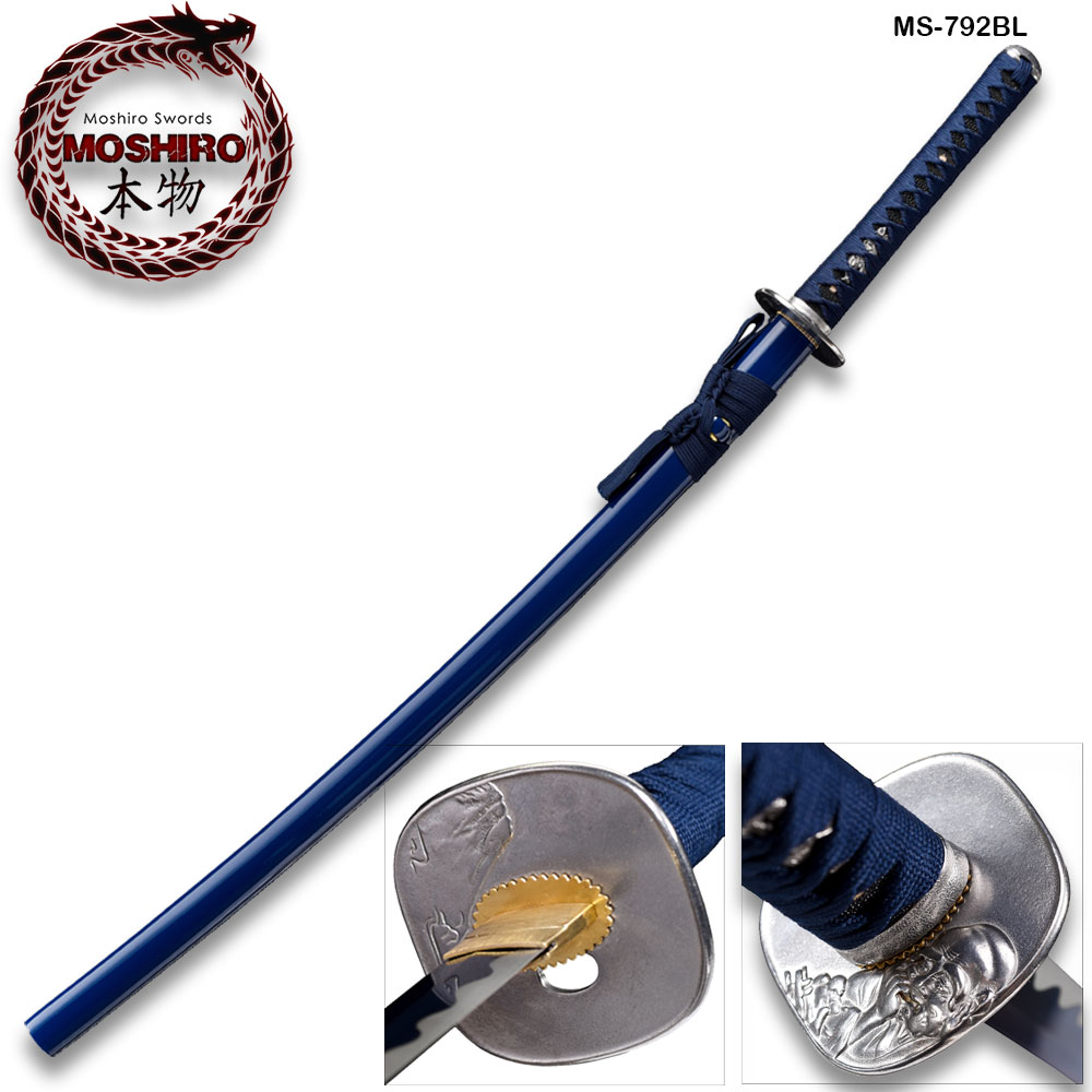 Hand Forged MOSHIRO 1045 High Carbon Steel Blue Glossy Scabbard