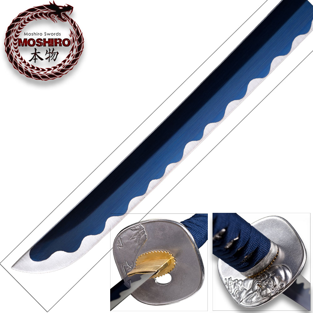 Hand Forged MOSHIRO 1045 High Carbon Steel Blue Glossy Scabbard