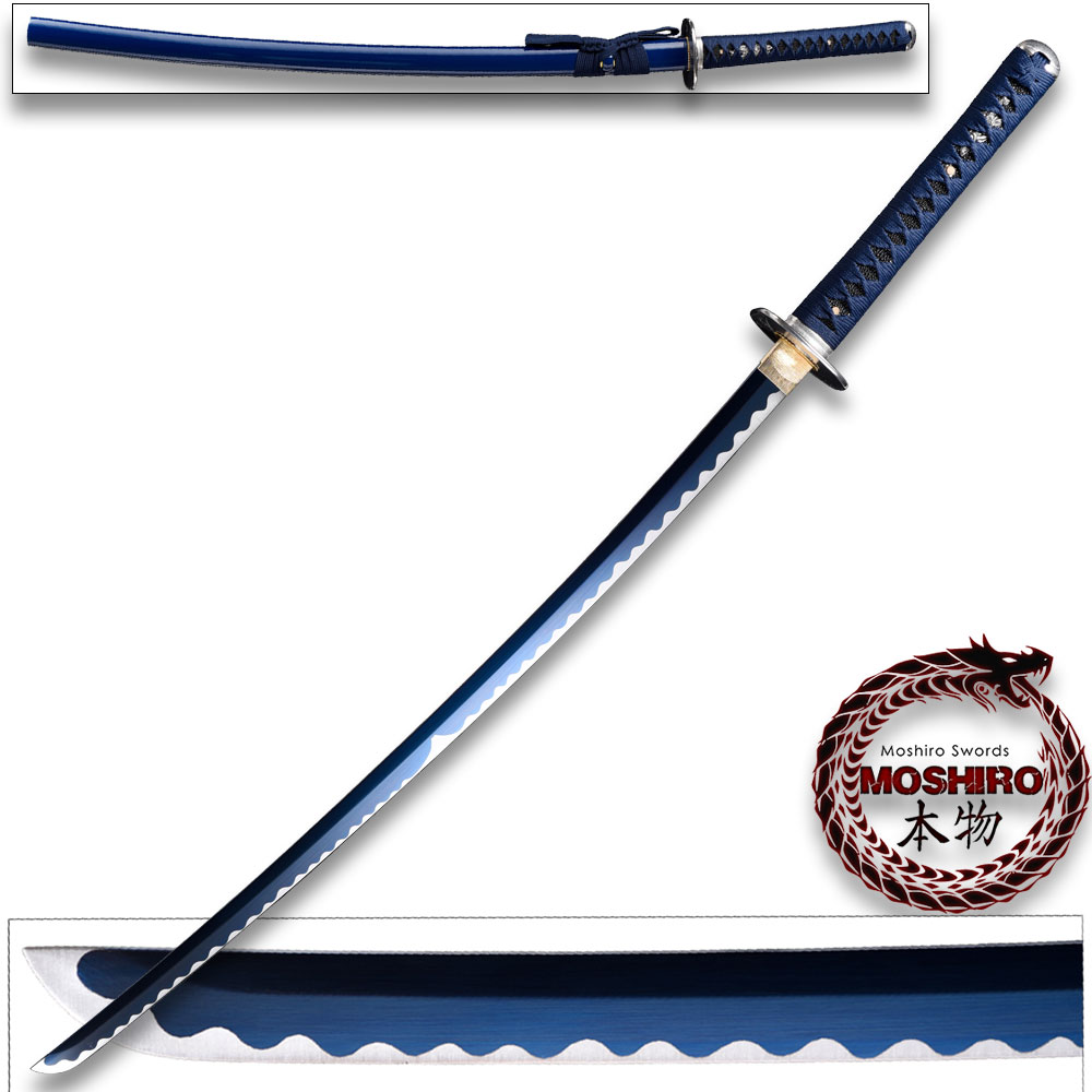 Hand Forged MOSHIRO 1045 High Carbon Steel Blue Glossy Scabbard