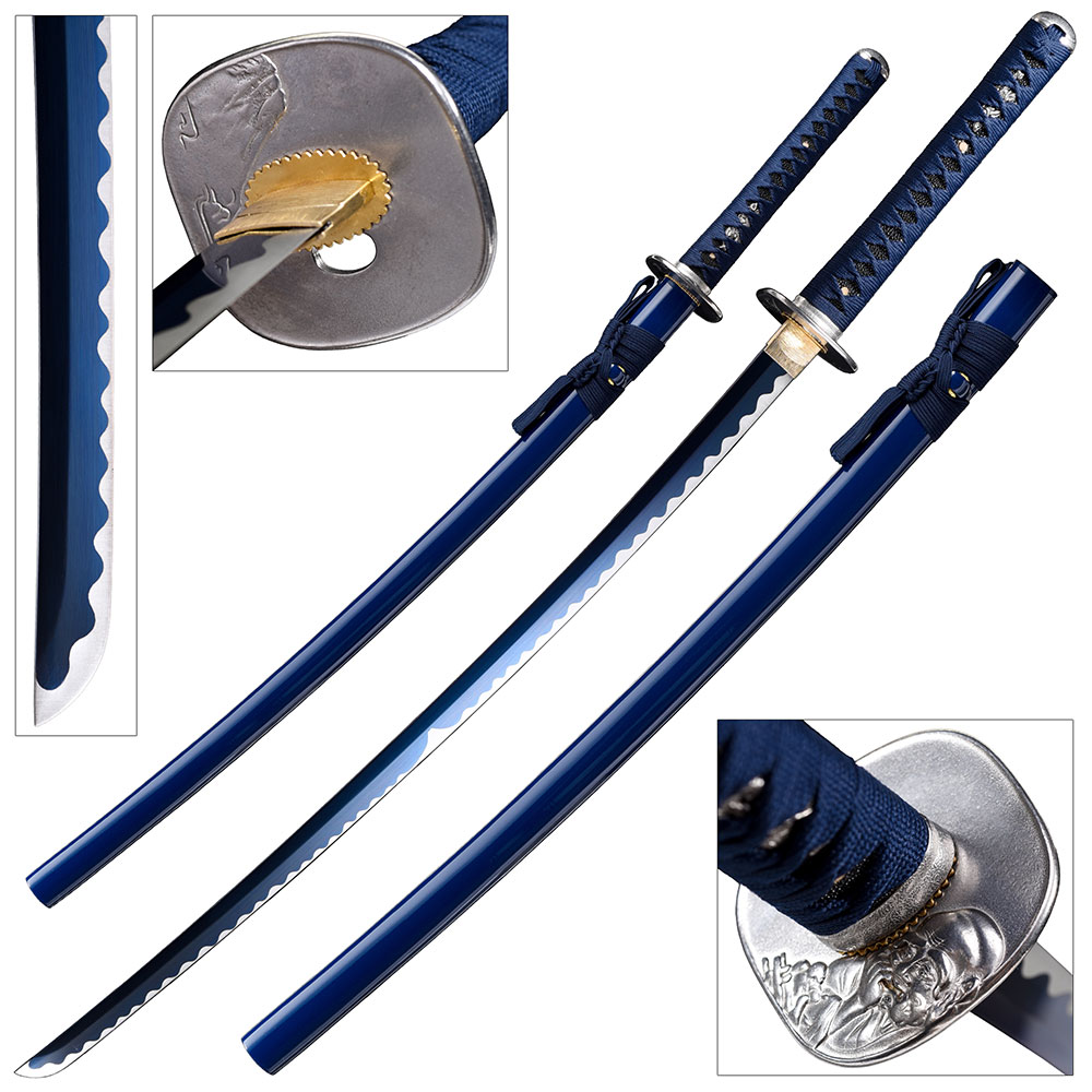 Hand Forged MOSHIRO 1045 High Carbon Steel Blue Glossy Scabbard