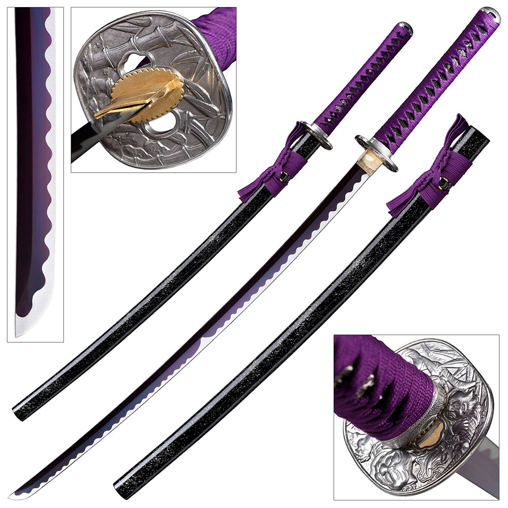 Hand Forged MOSHIRO 1045 High Carbon Steel Purple Glossy Scabbard