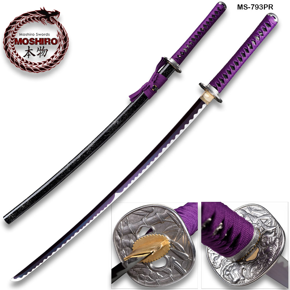 Hand Forged MOSHIRO 1045 High Carbon Steel Purple Glossy Scabbard