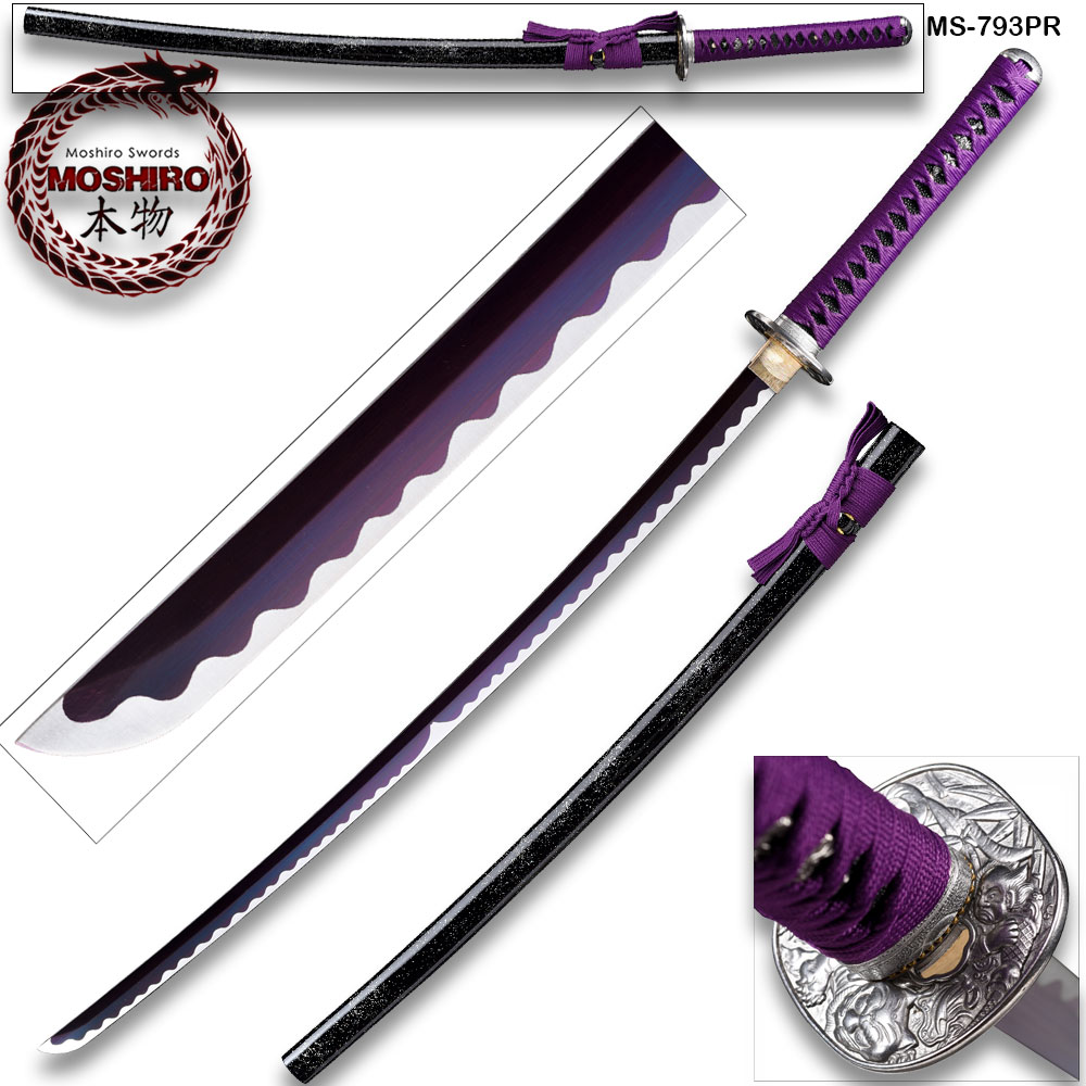 Hand Forged MOSHIRO 1045 High Carbon Steel Purple Glossy Scabbard