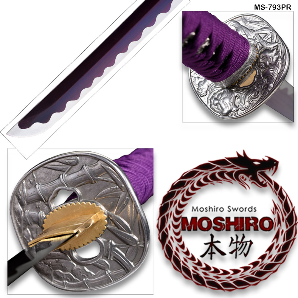 Hand Forged MOSHIRO 1045 High Carbon Steel Purple Glossy Scabbard