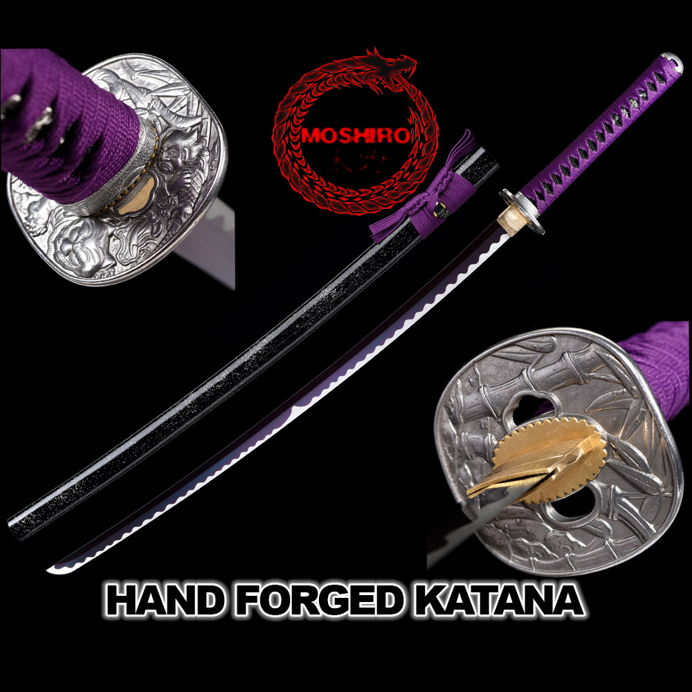 Hand Forged MOSHIRO 1045 High Carbon Steel Purple Glossy Scabbard