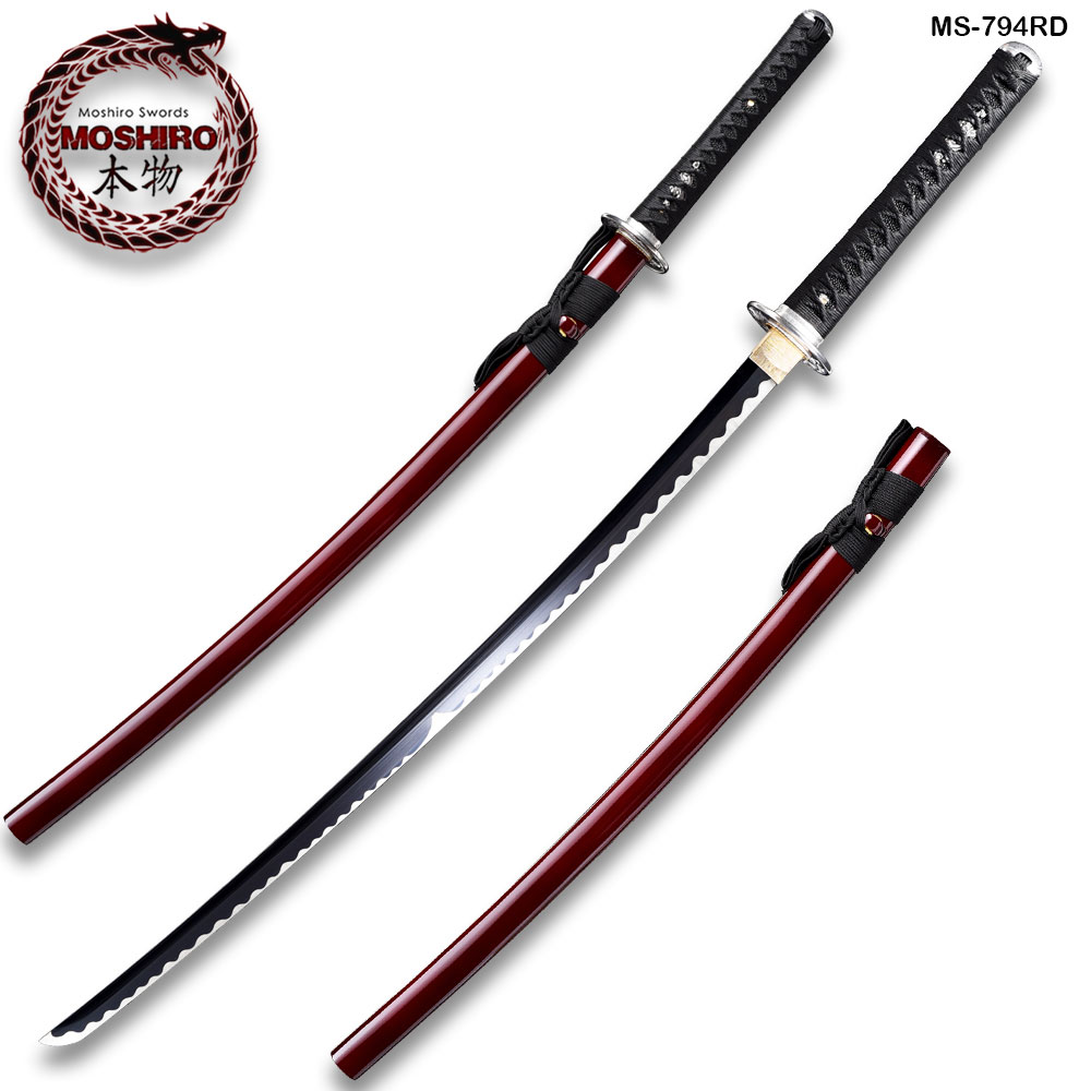 Hand Forged MOSHIRO 1045 High Carbon Steel Red Glossy Scabbard
