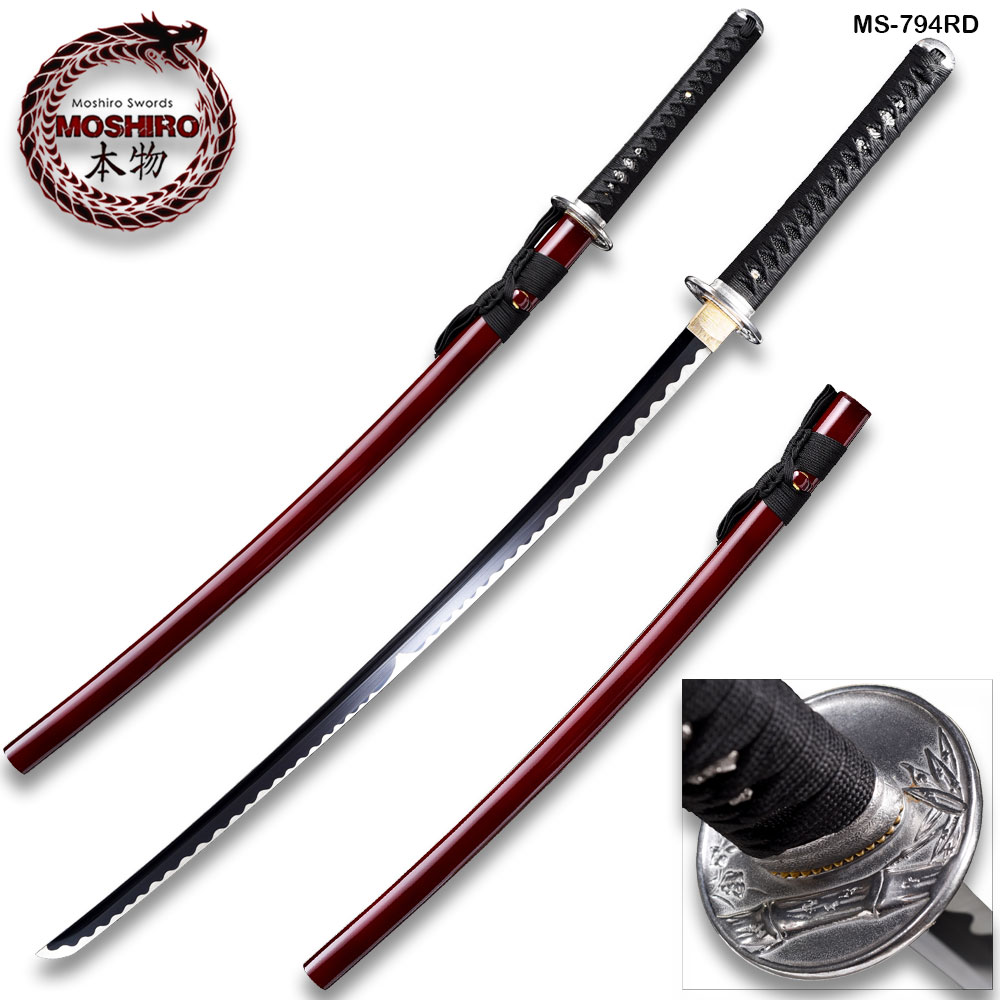 Hand Forged MOSHIRO 1045 High Carbon Steel Red Glossy Scabbard