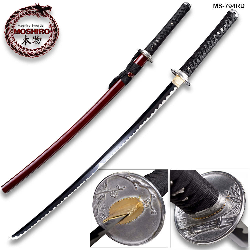 Hand Forged MOSHIRO 1045 High Carbon Steel Red Glossy Scabbard