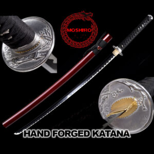 Hand Forged MOSHIRO 1045 High Carbon Steel Red Glossy Scabbard