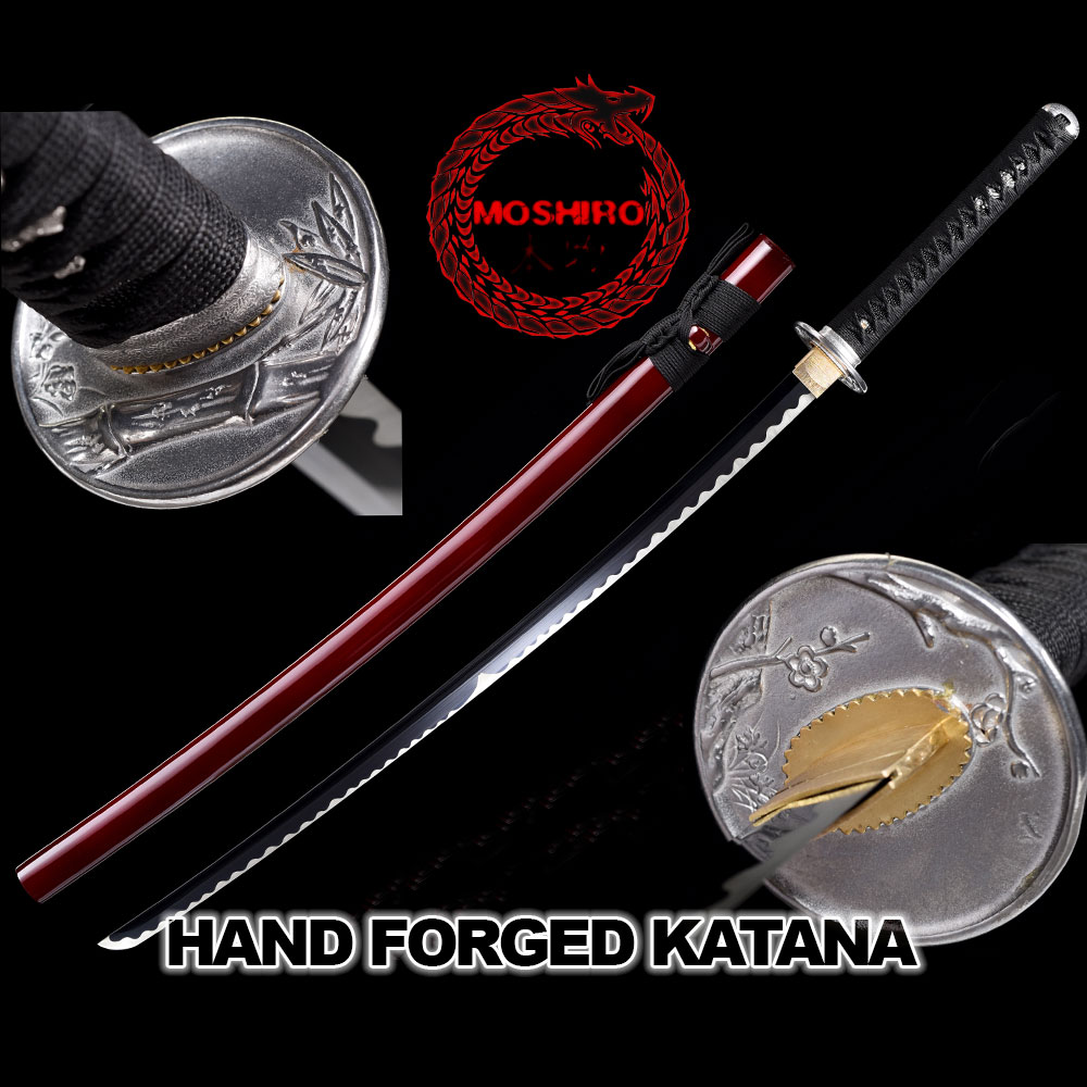 Hand Forged MOSHIRO 1045 High Carbon Steel Red Glossy Scabbard