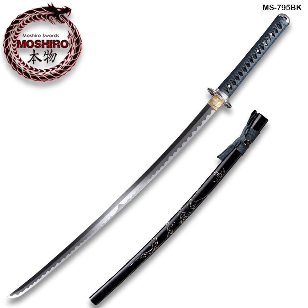 Hand Forged MOSHIRO 1045 High Carbon Steel Black Engraved Scabbard