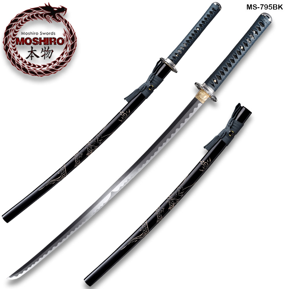 Hand Forged MOSHIRO 1045 High Carbon Steel Black Engraved Scabbard