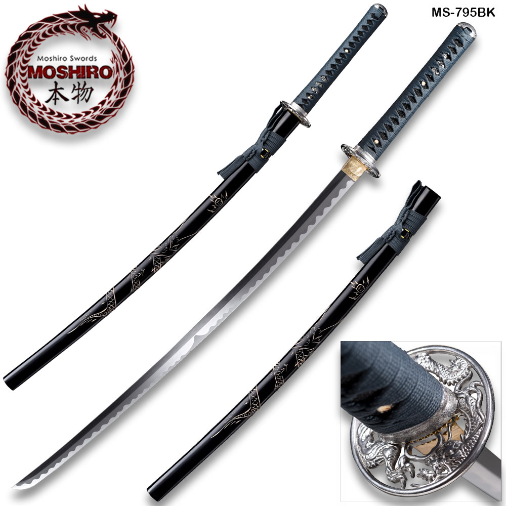 Hand Forged MOSHIRO 1045 High Carbon Steel Black Engraved Scabbard