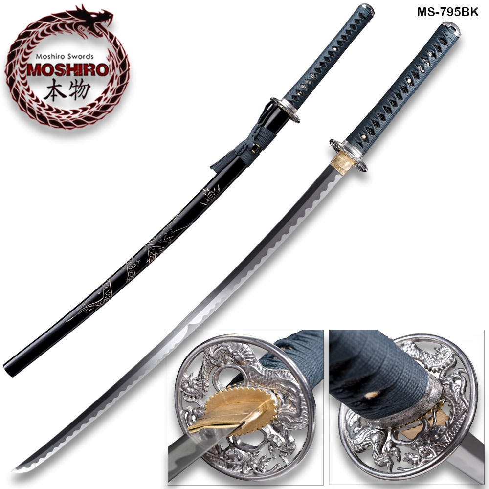 Hand Forged MOSHIRO 1045 High Carbon Steel Black Engraved Scabbard