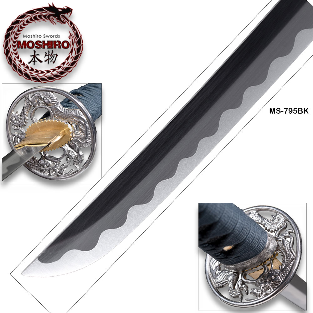 Hand Forged MOSHIRO 1045 High Carbon Steel Black Engraved Scabbard