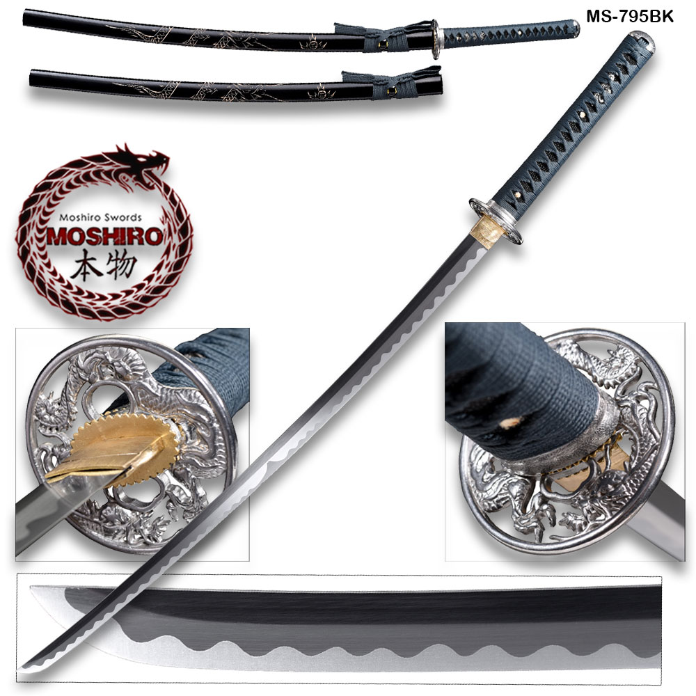 Hand Forged MOSHIRO 1045 High Carbon Steel Black Engraved Scabbard