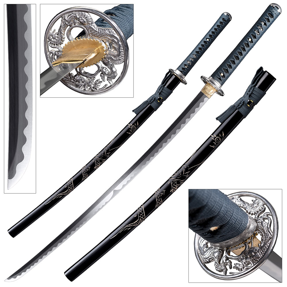 Hand Forged MOSHIRO 1045 High Carbon Steel Black Engraved Scabbard