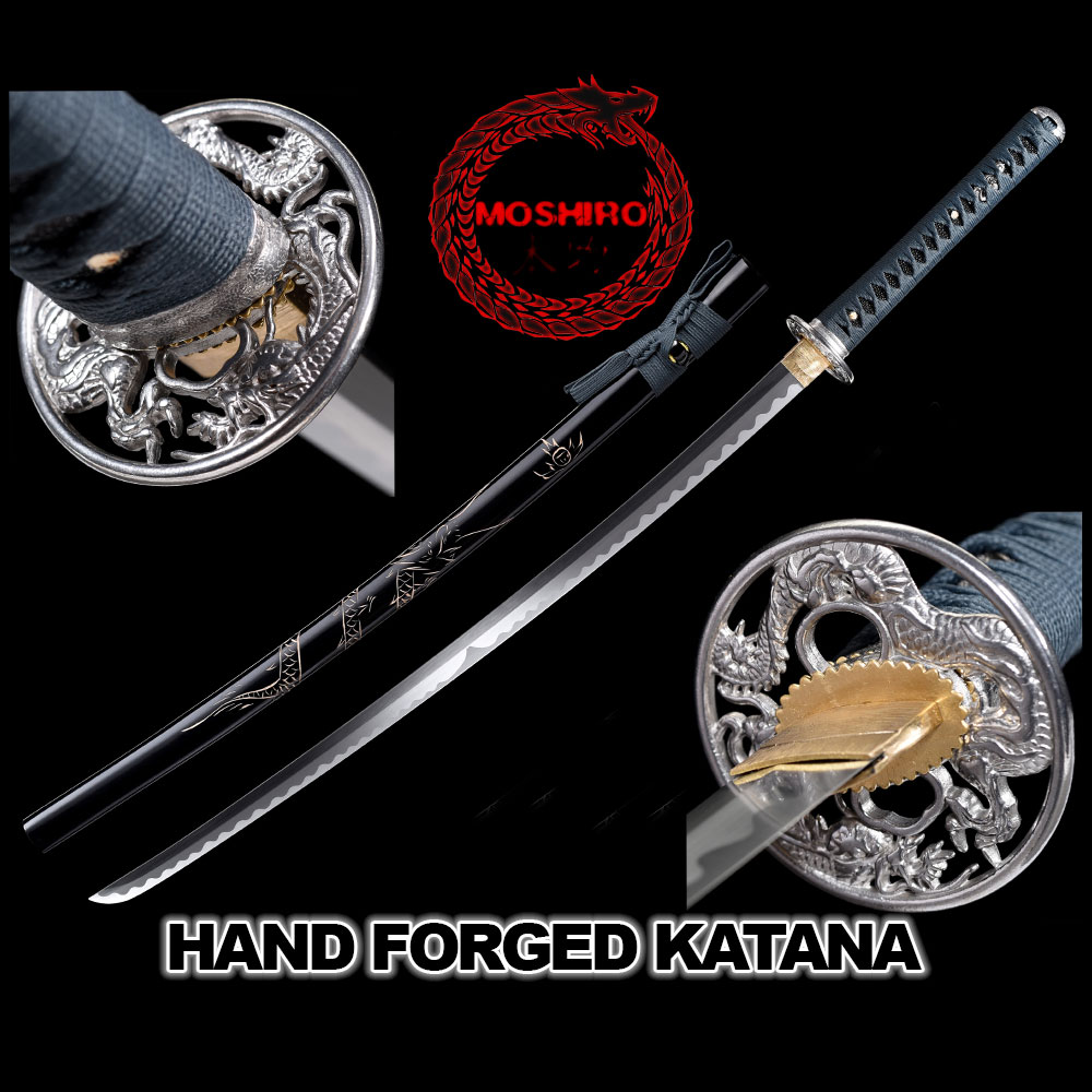 Hand Forged MOSHIRO 1045 High Carbon Steel Black Engraved Scabbard