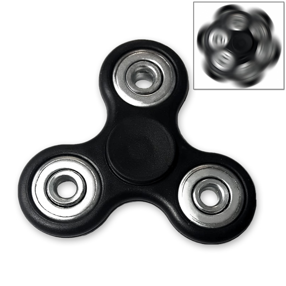 Fidget Tri-Spinner Black EDC All-Metal Weighted Bearing ADHD Focus Stress Reliever Hand Toys