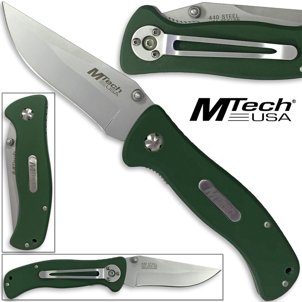 MTech USA Scouts Folder Knife 440 Stainless Steel Green