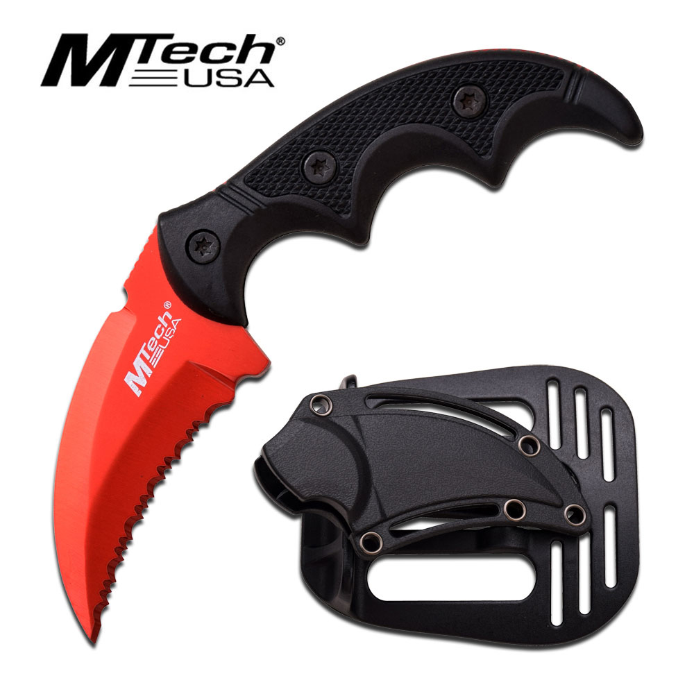 MTech USA RED FIXED BLADE KNIFE 5"OVERALL