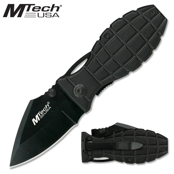 Mtech Grenade Style Knife Tactical Black Military Folding Stainless Steel Blade