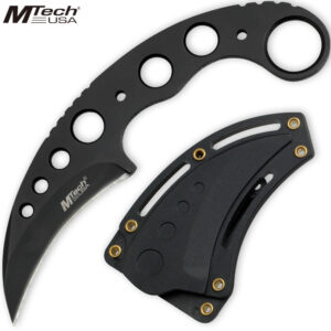 MTech Tactical Skeletonized Karambit Neck Knife 7in Overall | Black Finish w Sheath