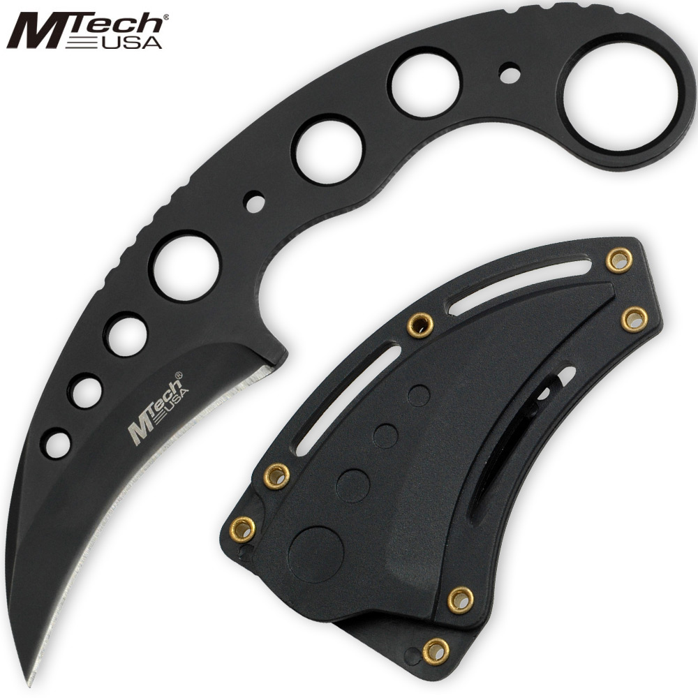 MTech Tactical Skeletonized Karambit Neck Knife 7in Overall | Black Finish w Sheath