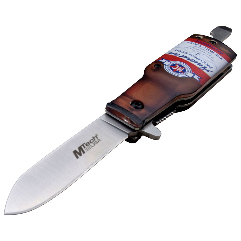 Bar Collection Bud Beer Bottle Style Spring Assisted W/Bottle opener Knife