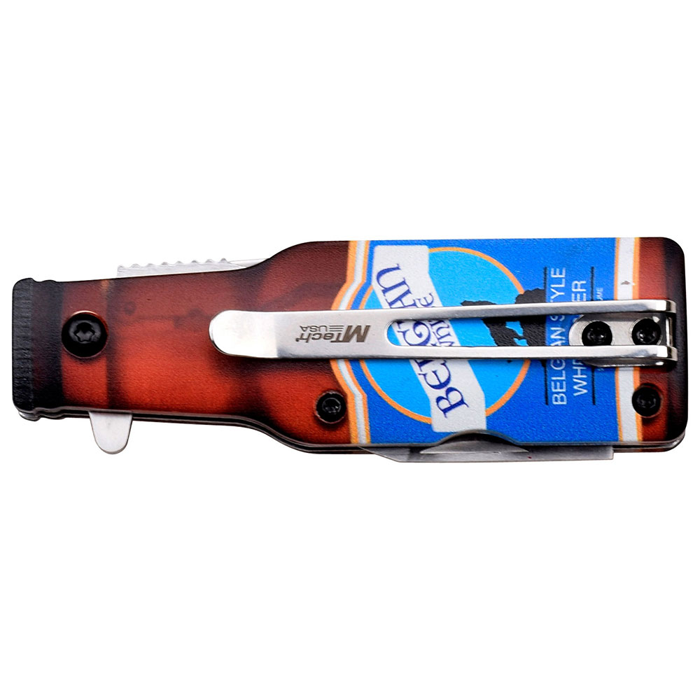 Bar Collection Blue Bottle Design Spring Assisted W/Bottle opener Knife
