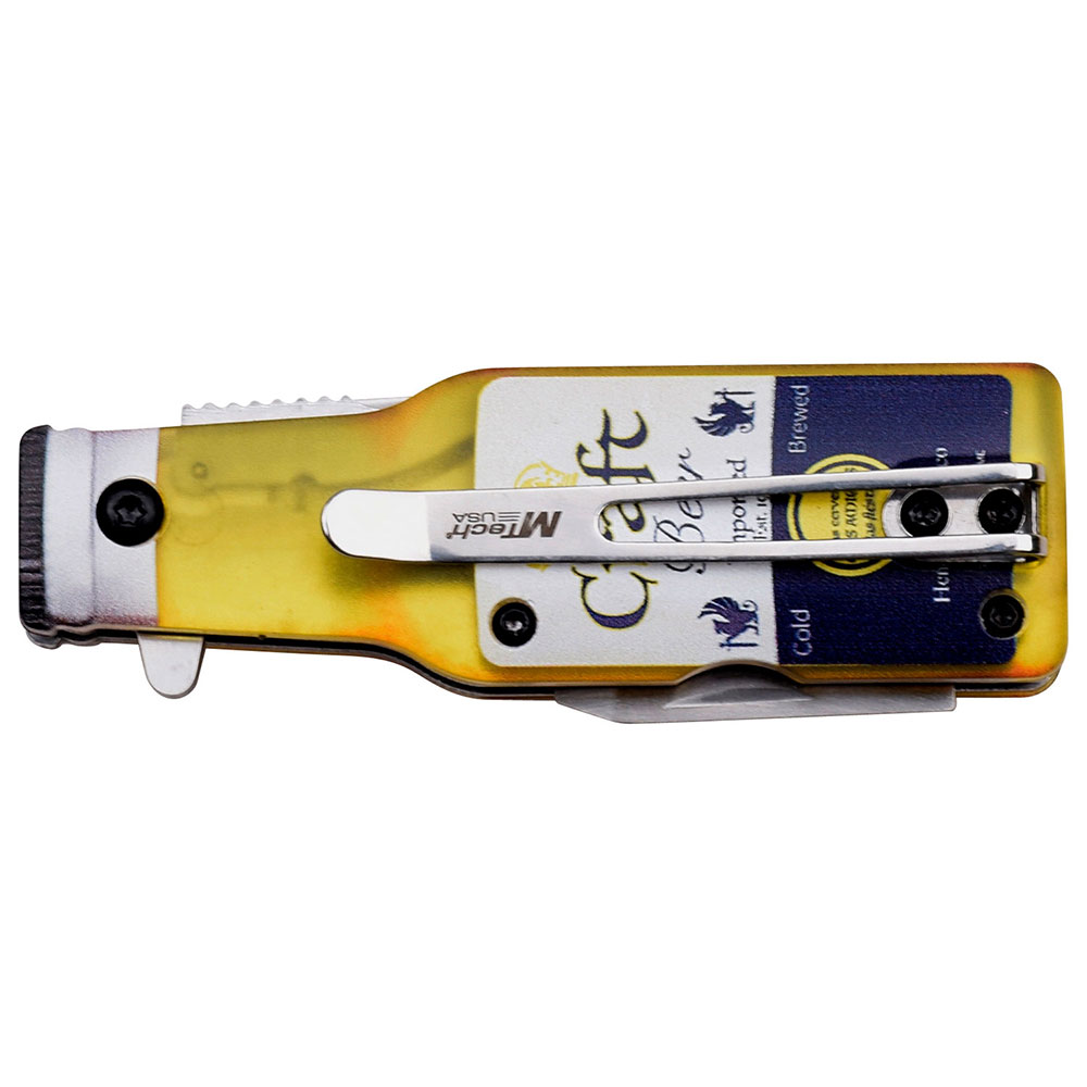 Bar Collection Beer Bottle Design Spring Assisted W/Bottle opener Knife