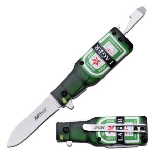 Bar Collection Green Bottle Design Spring Assisted W/Bottle opener Knife