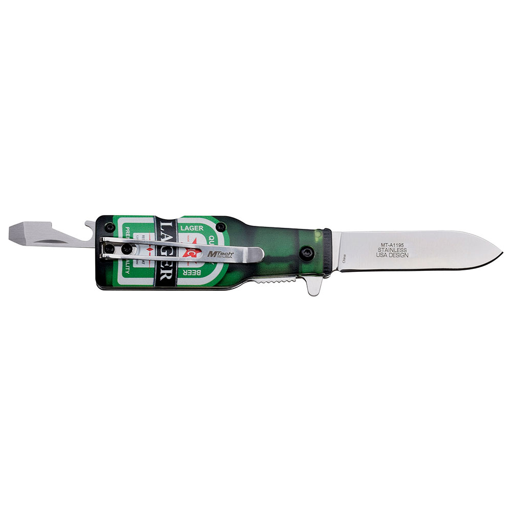 Bar Collection Green Bottle Design Spring Assisted W/Bottle opener Knife