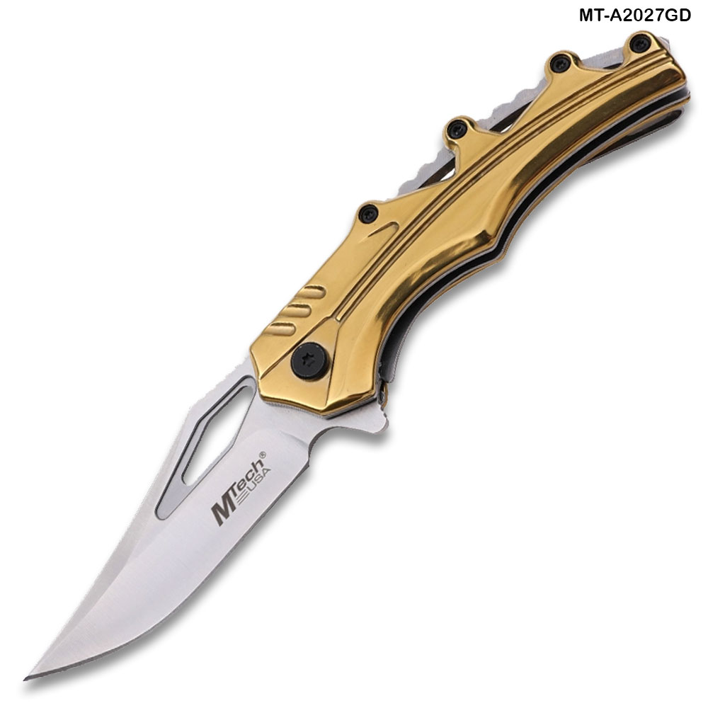 Mtech Spring Assisted Gold Finish Handle